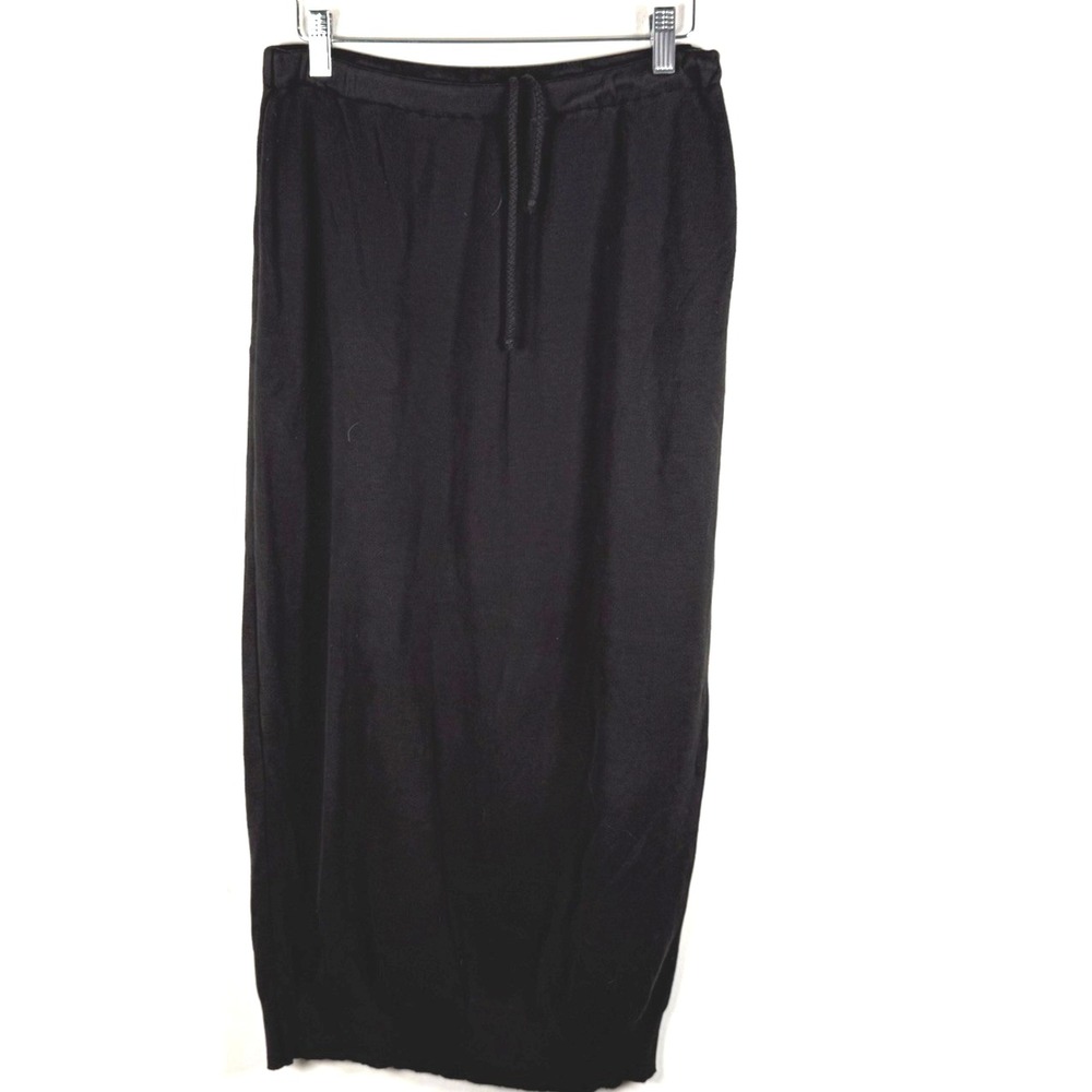 Joan Vass‎ Midi Skirt Sz 3 = 16/18 Black Knit Cotton Preppy Dark Academia  Base